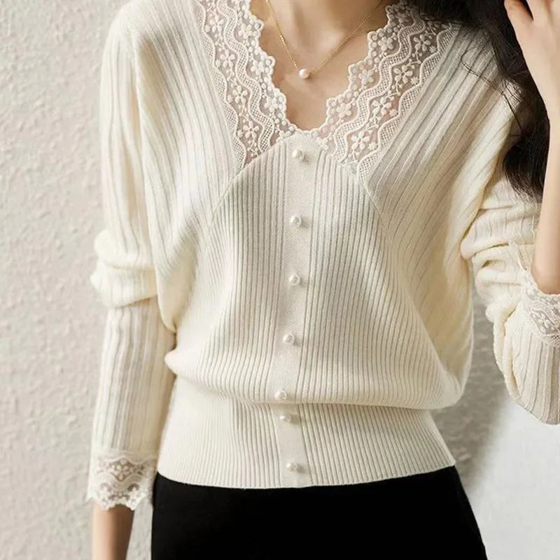 Hollow Out V-Neck Knitted Sweater Women