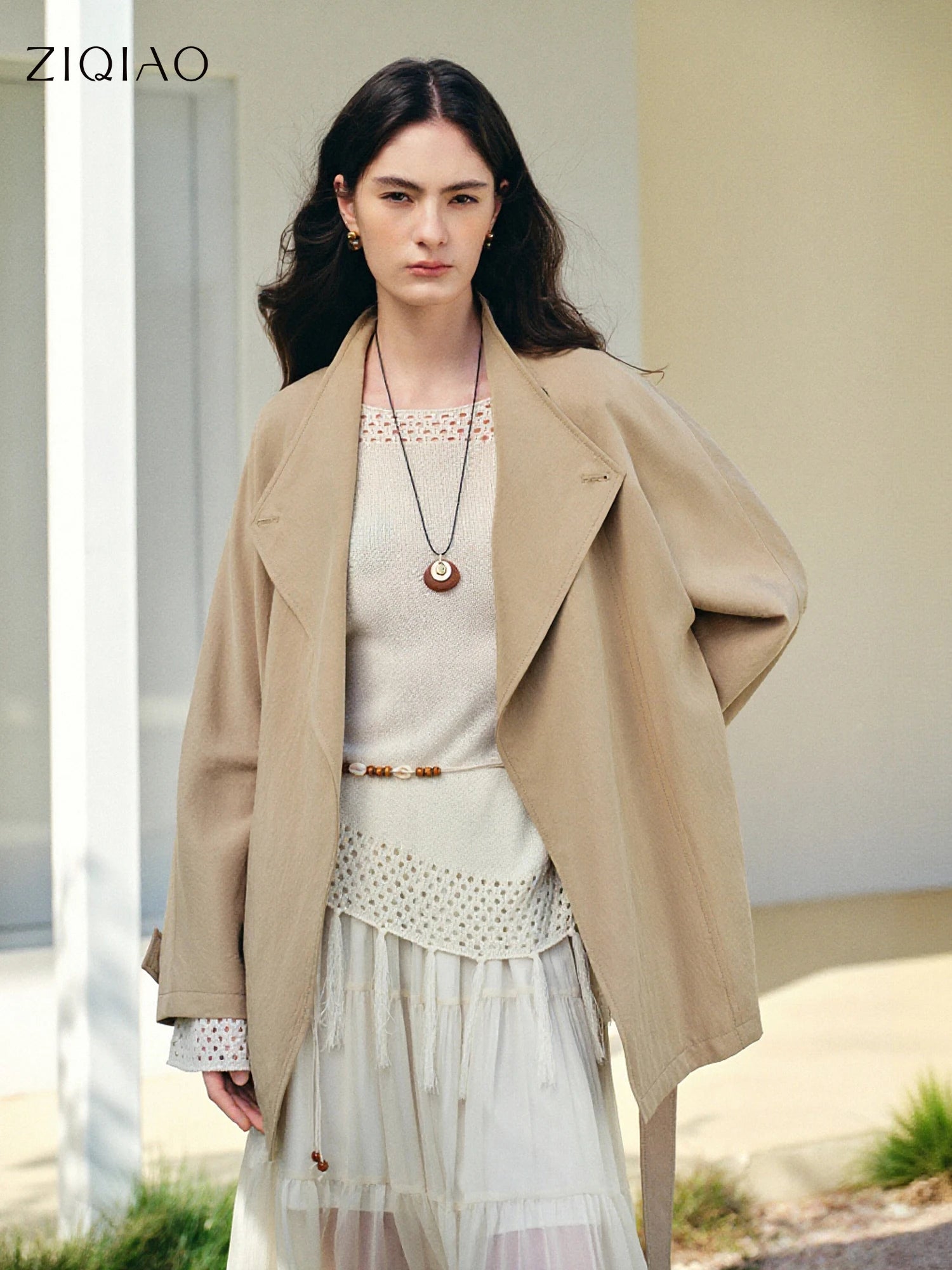 Women’s Petite Trench Coat with Overlap Collar