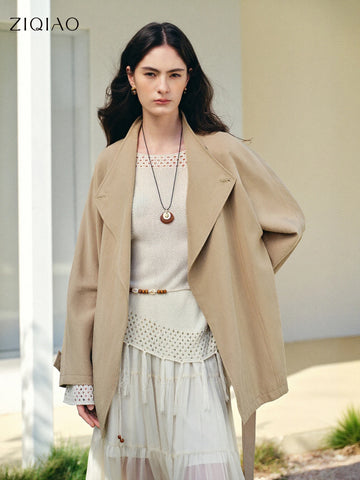 Women’s Petite Trench Coat with Overlap Collar