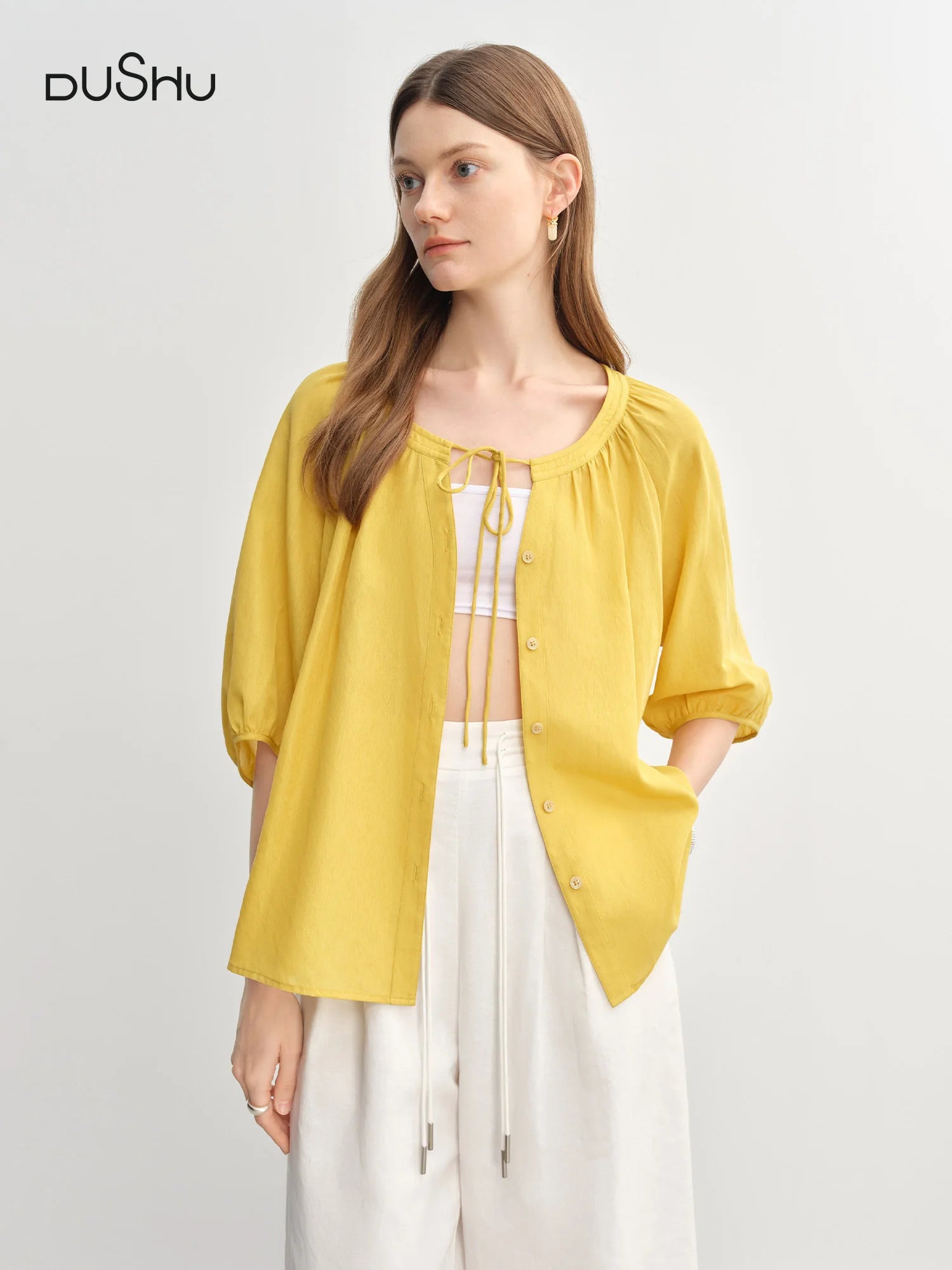 Women’s Tie-Neck Short Sleeve Summer Blouse