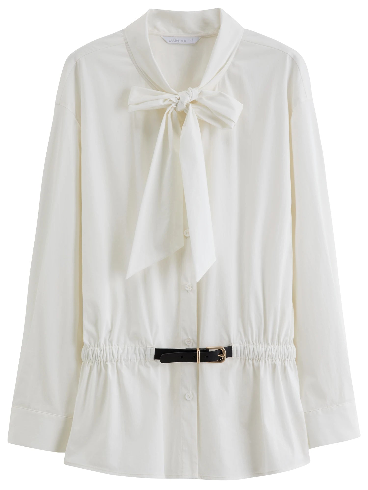 Women’s Belted Tie-Front Blouse White Shirt