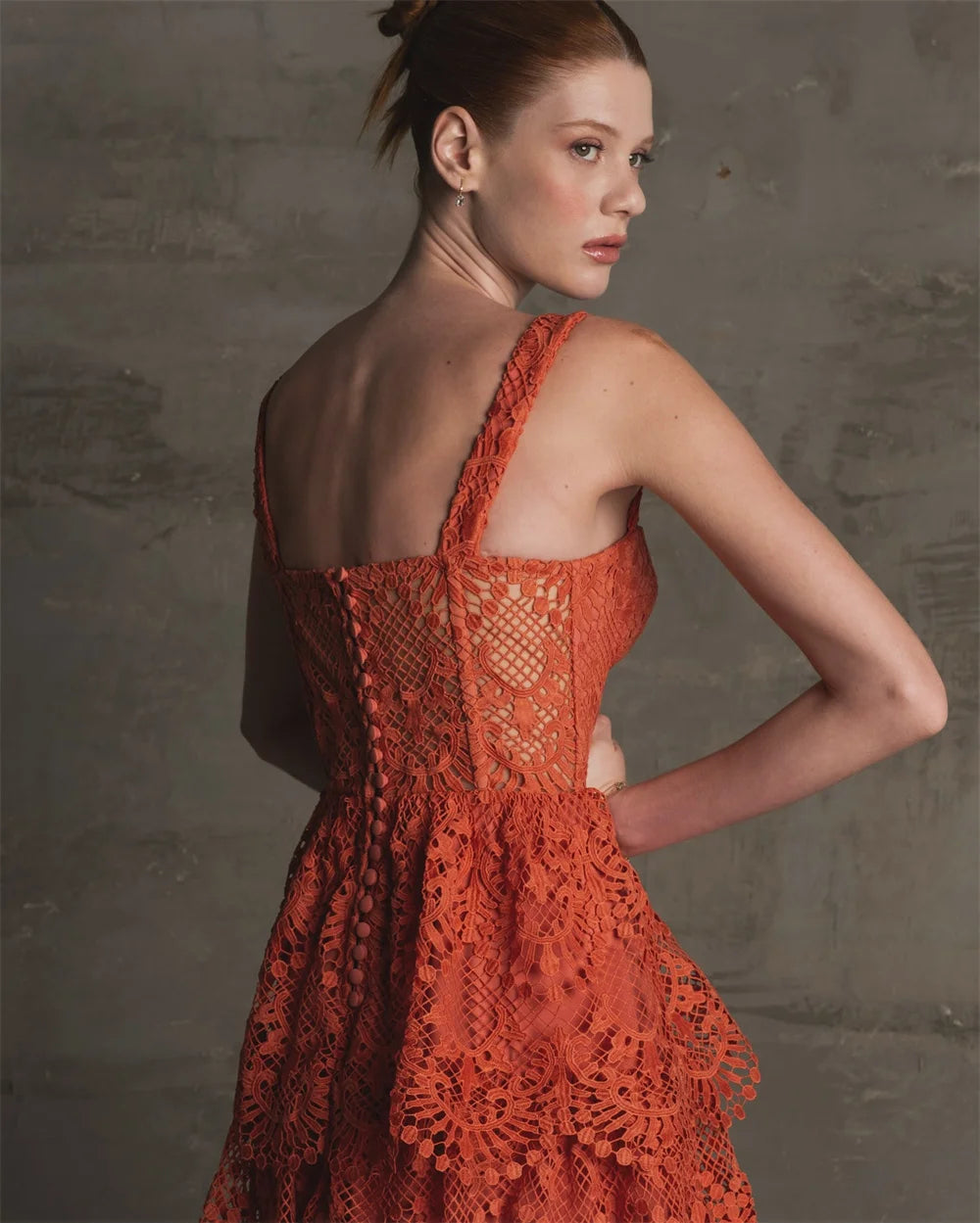 Women’s Orange A-Line Ruffle Prom Dress Sleeveless Evening Gown