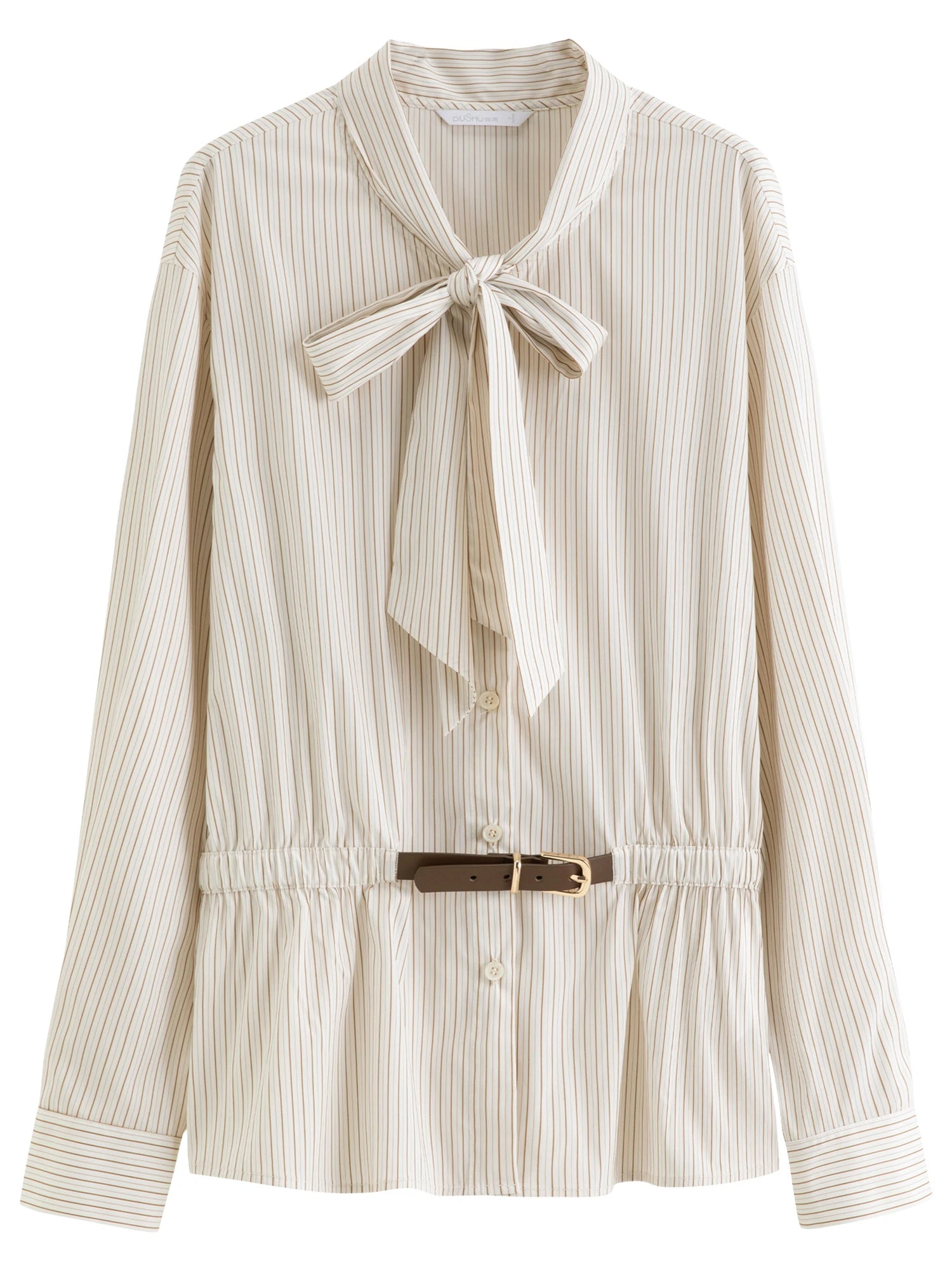 Women’s Belted Tie-Front Blouse White Shirt