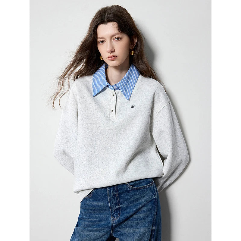 Patchwork Turn Down Collar Hoodie Women