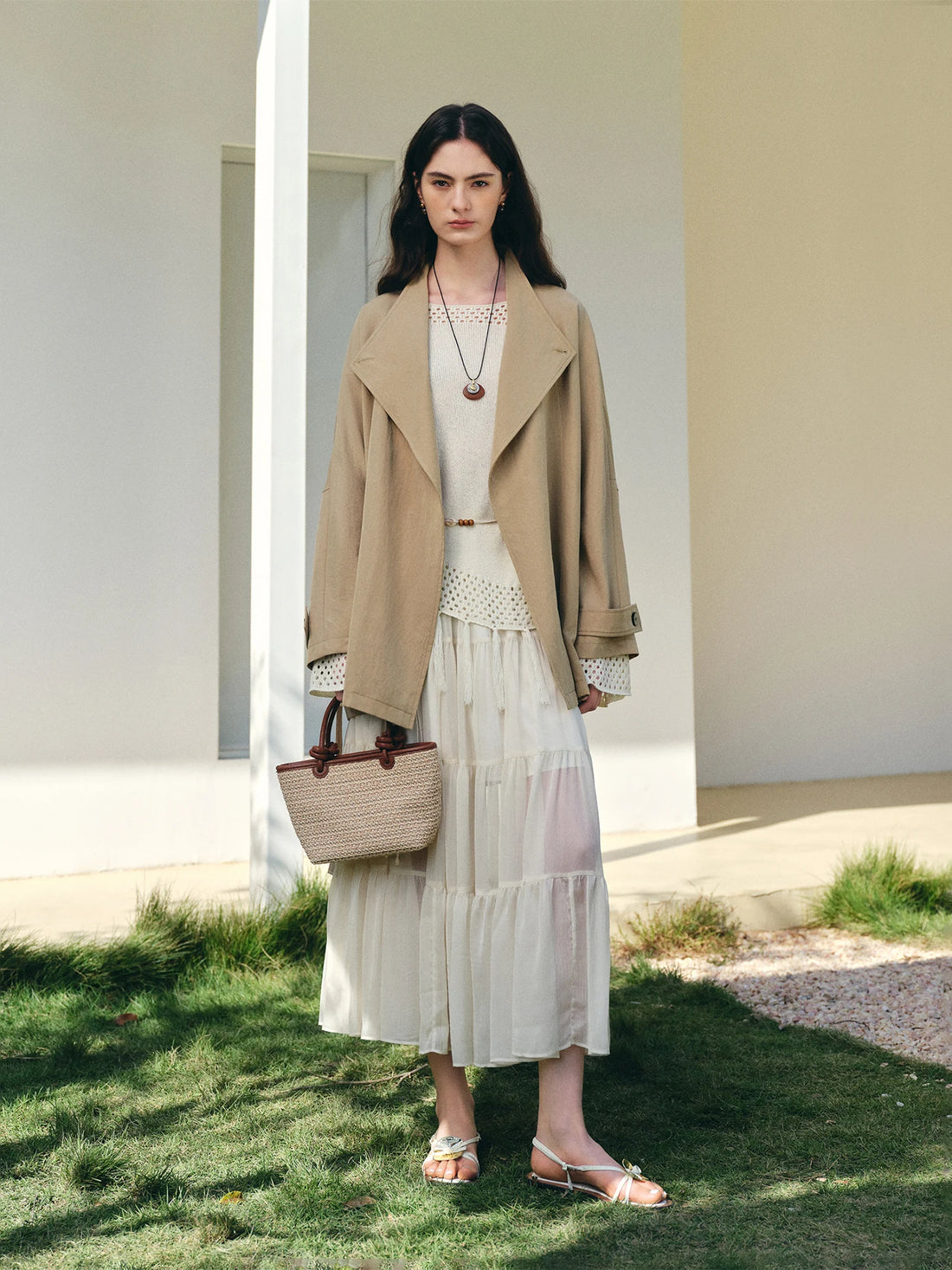 Women’s Petite Trench Coat with Overlap Collar