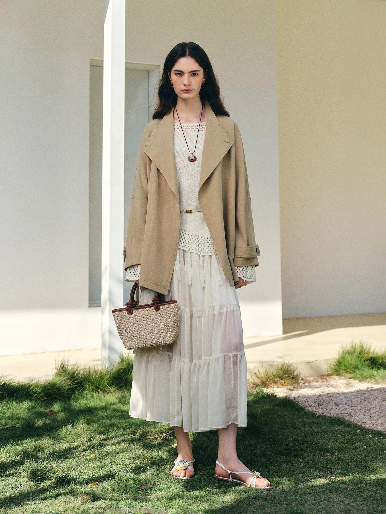 Women’s Petite Trench Coat with Overlap Collar