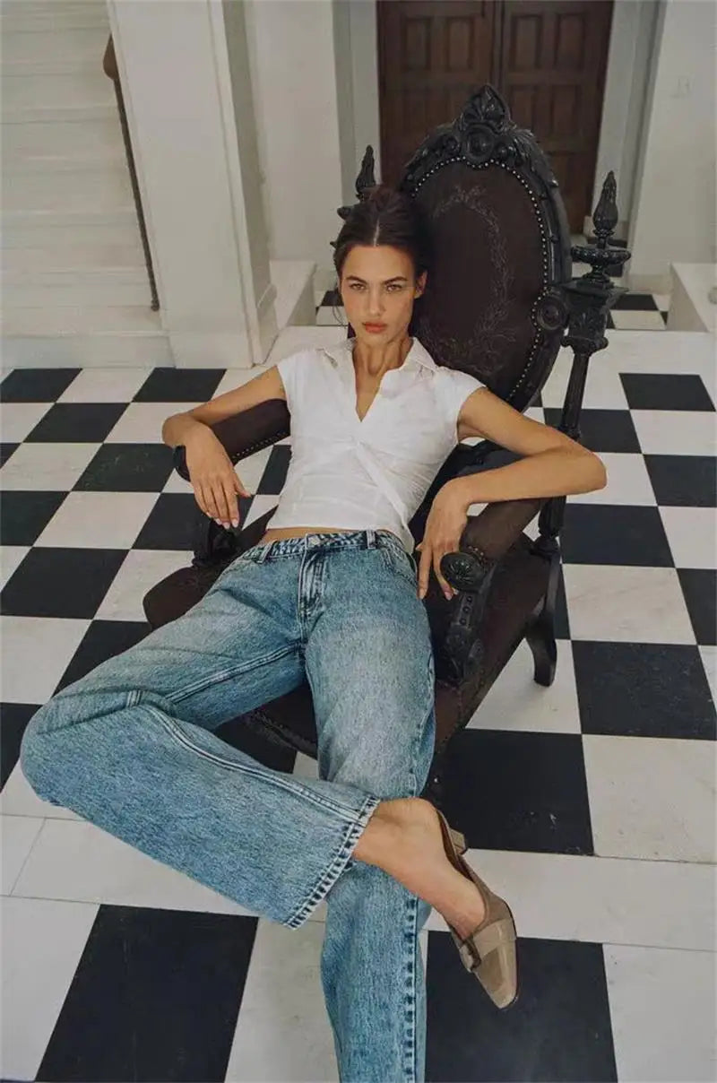 White Twisted V-Neck Short Sleeve Top