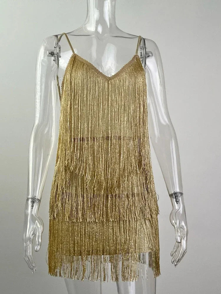 Deep V-Neck Spaghetti Strap Mini Dress