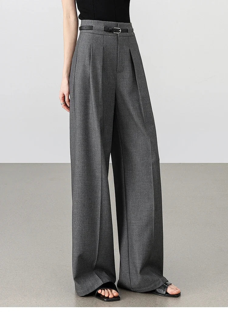Women’s High-Waist Straight Office Pants with Belt