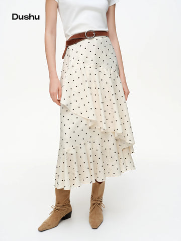 Women’s Polka Dot Ruffled Hem Midi Skirt