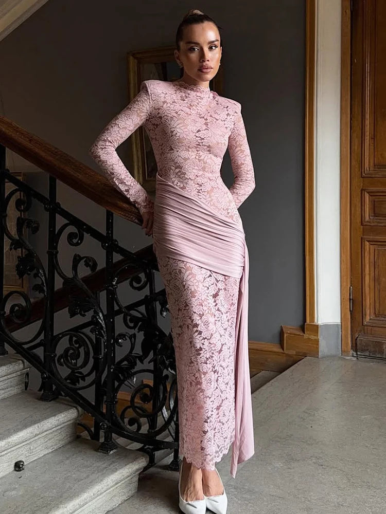 Women’s Lace Patchwork Ankle-Length Slim Dress