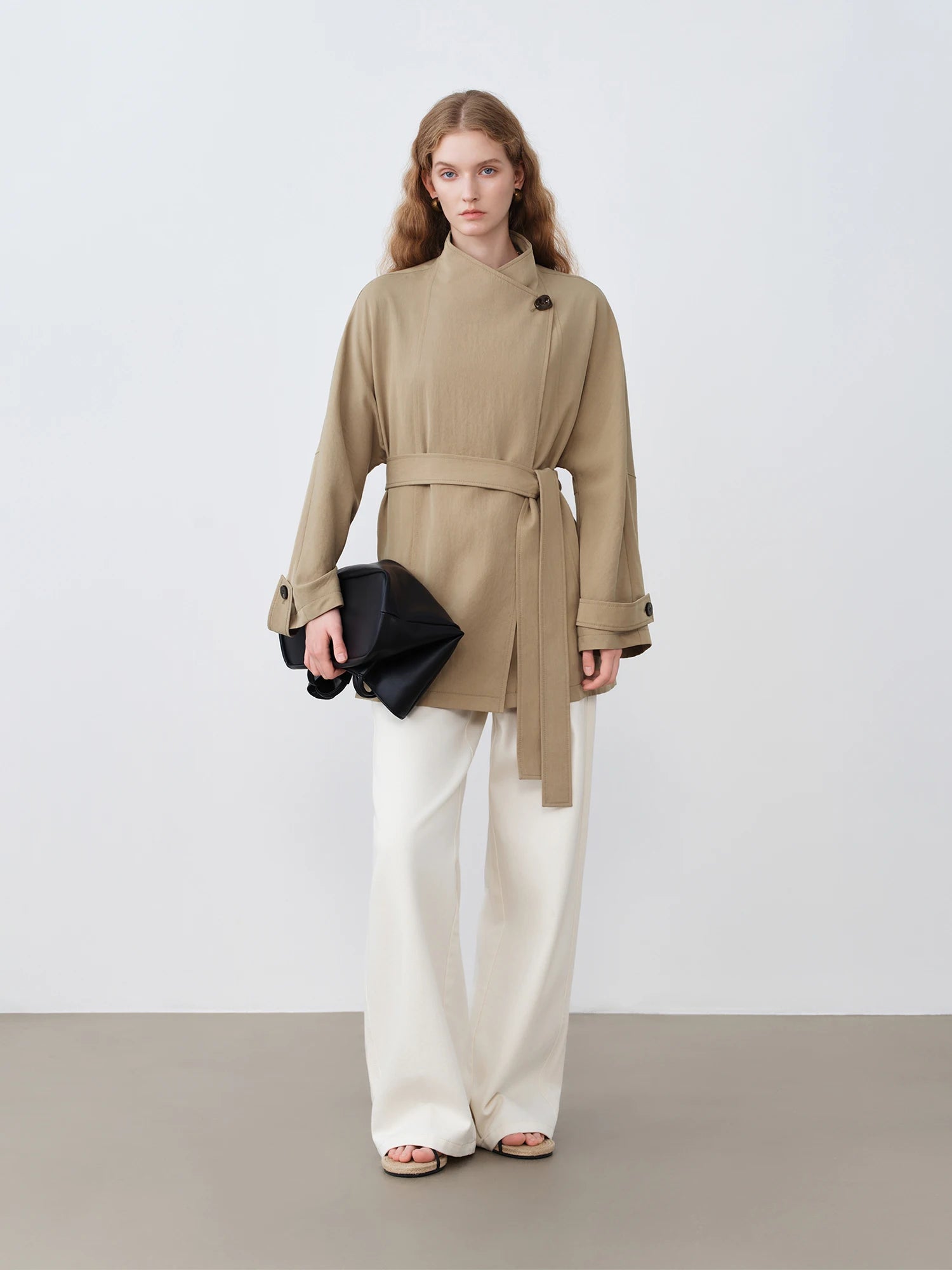 Women’s Petite Trench Coat with Overlap Collar