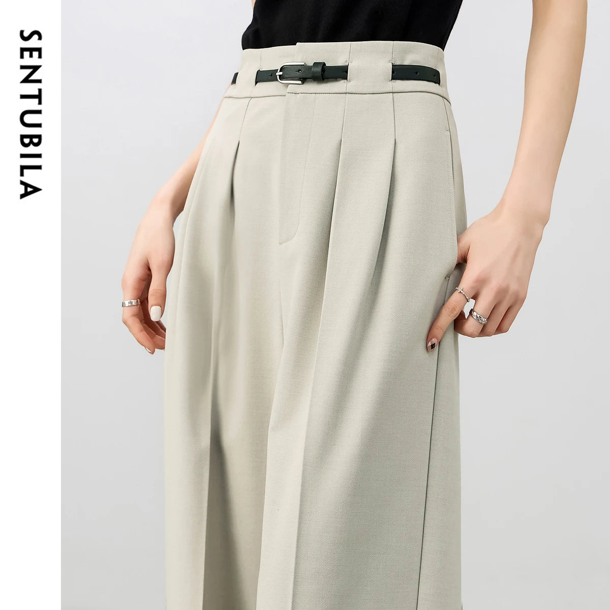 Women’s High-Waist Straight Office Pants with Belt