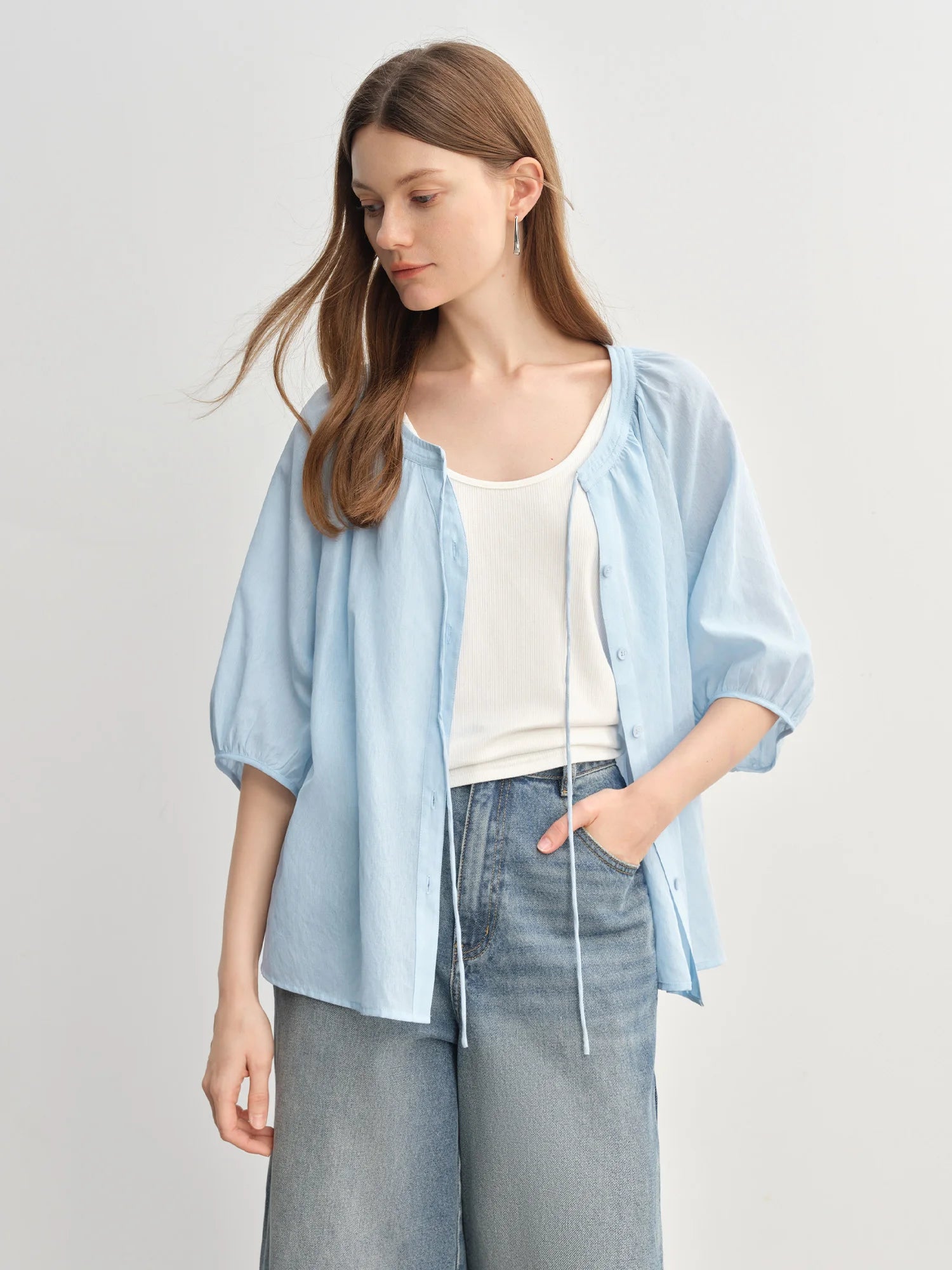 Women’s Tie-Neck Short Sleeve Summer Blouse