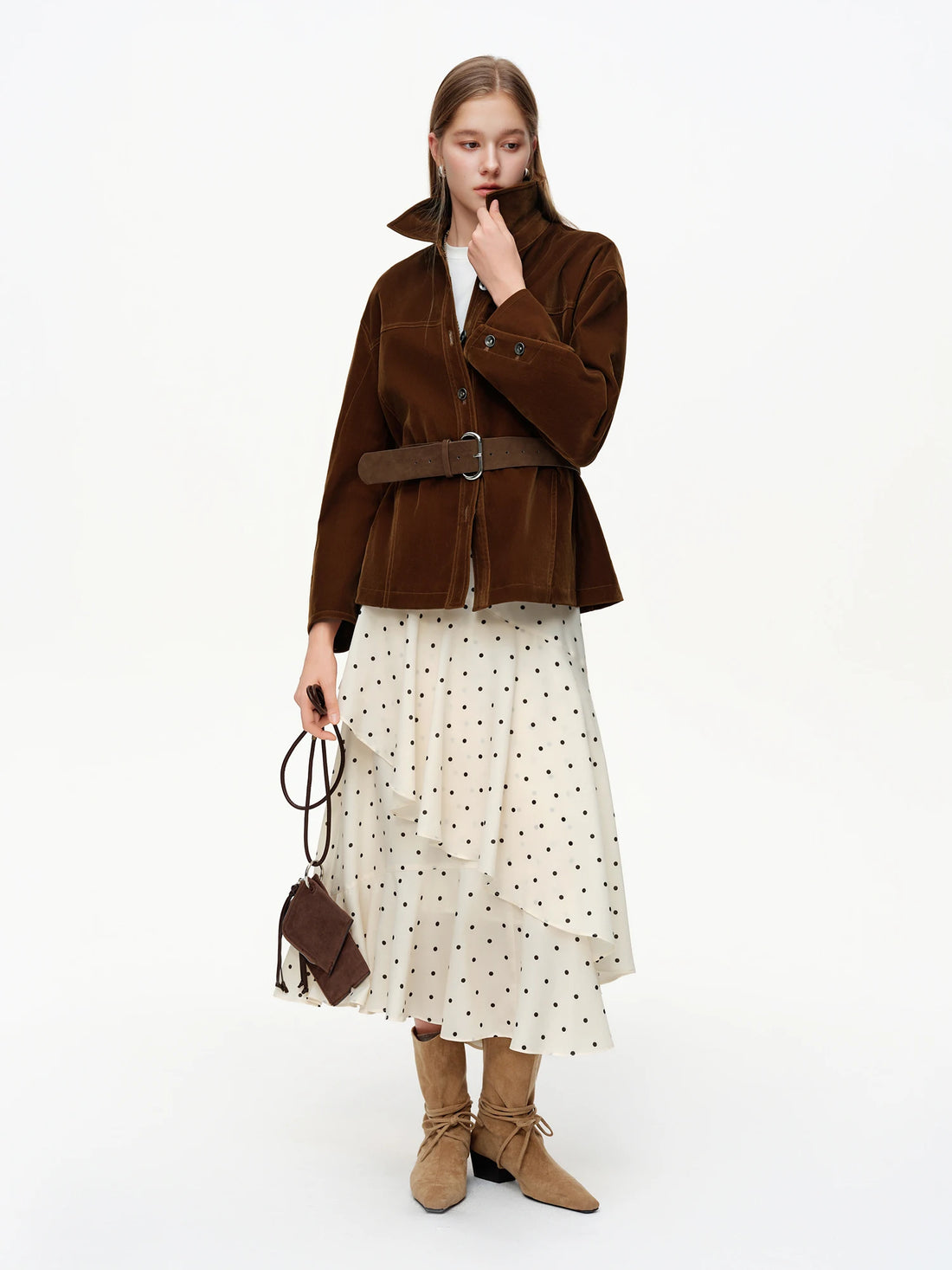 Women’s Polka Dot Ruffled Hem Midi Skirt