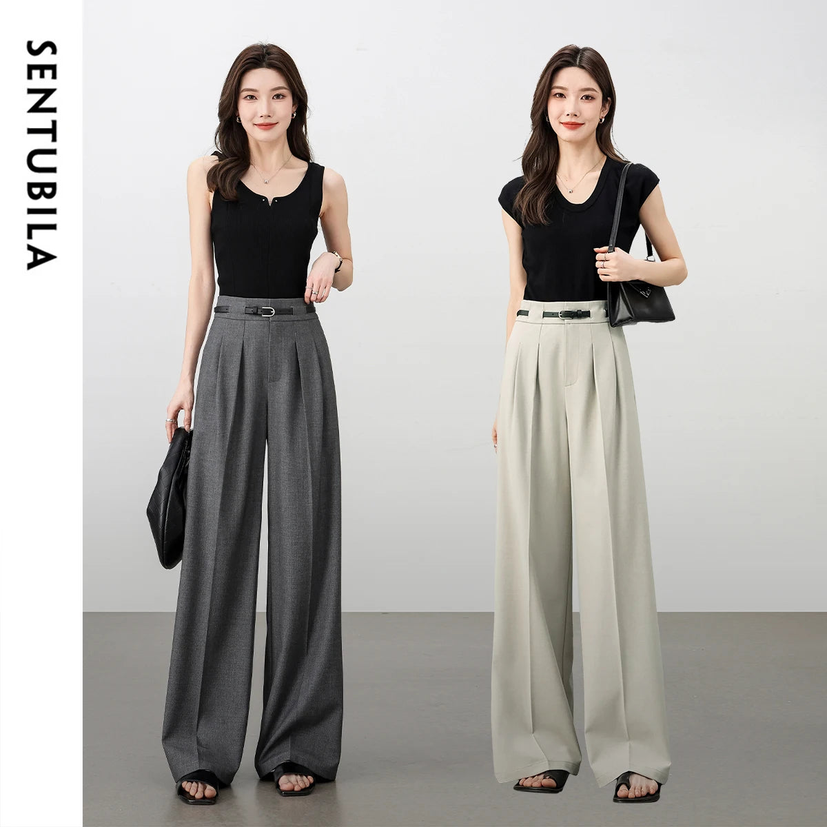Women’s High-Waist Straight Office Pants with Belt
