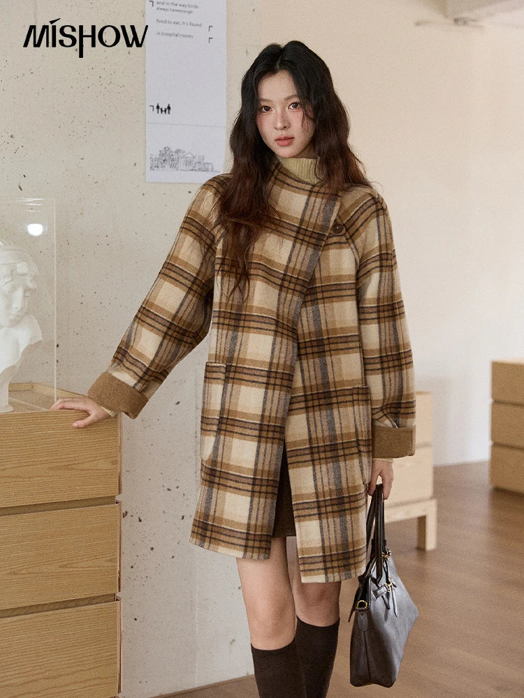 Women’s Plaid Double-Faced Wool Mid-Length Coat