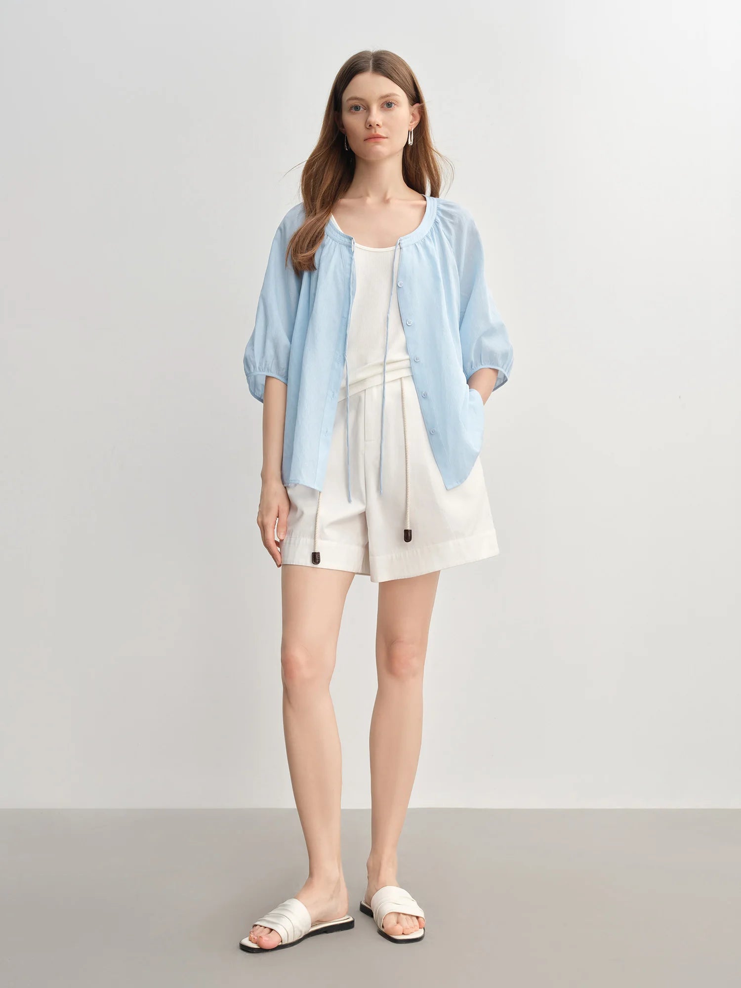 Women’s Tie-Neck Short Sleeve Summer Blouse