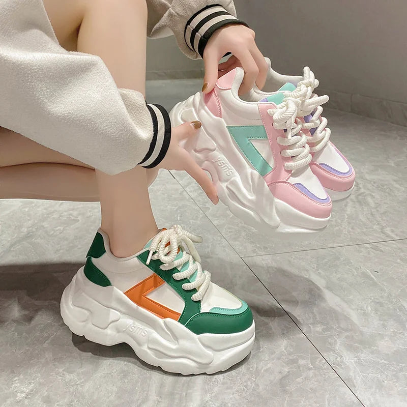 Hidden Heel Leather Platform Sneakers