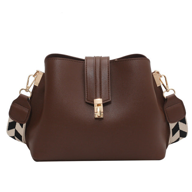 Black Leather Bucket Crossbody Handbag